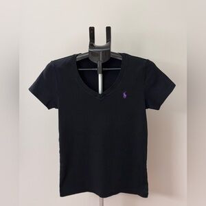Polo by Ralph Lauren Women's Black V-Neck T-Shirt Size XL